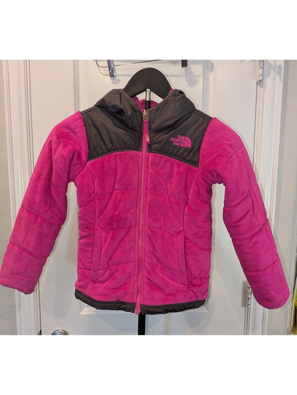 The North Face Girls XS 6 Reversible Pink Black Fleece Hooded Jacket FW15